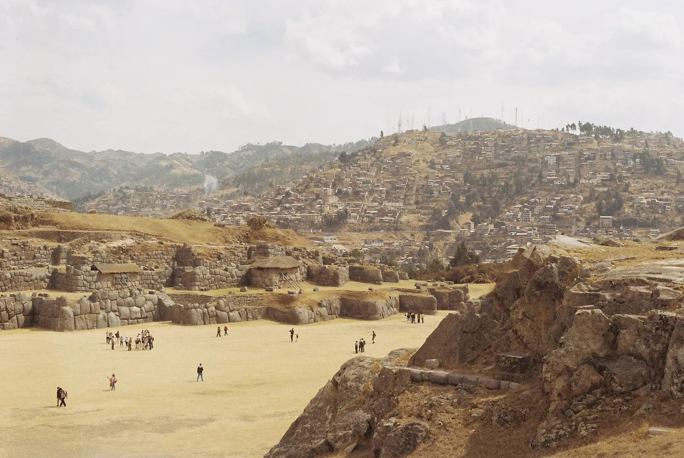Wide view of Incan ruins outside Cusco, Peru