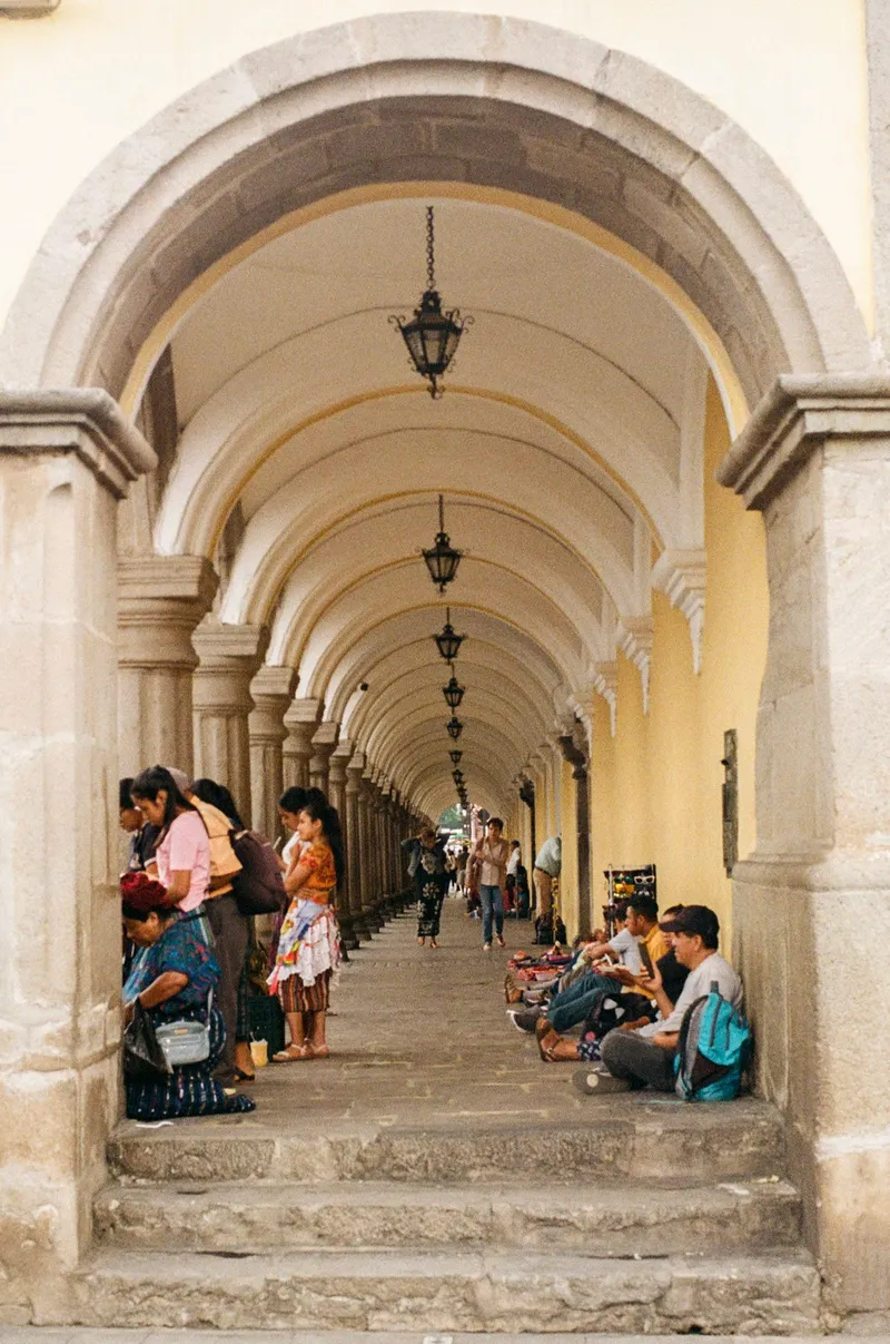 Arcade on the central square in Antigua, Guatemala