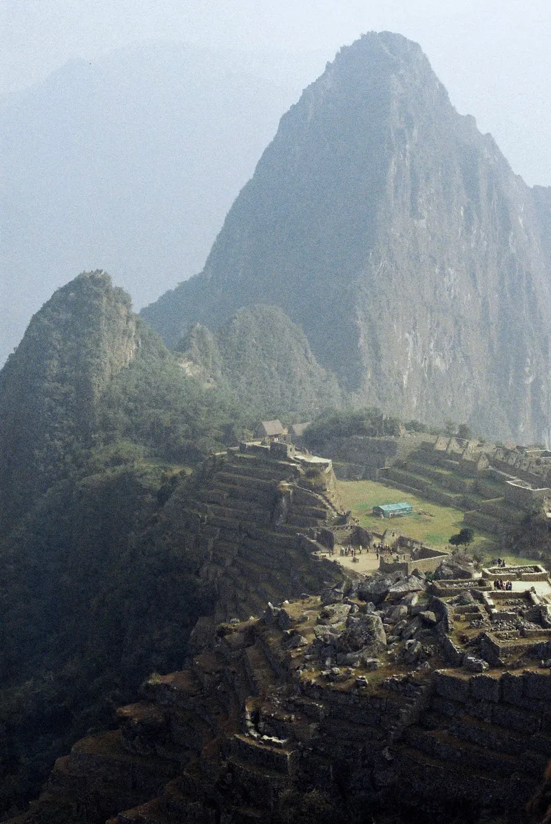 The terraces of Machu Picchu below Huayna Picchu, Peru